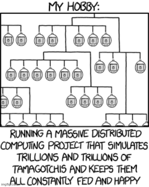 "The Singularity happened, but not to us." | image tagged in hobby,computing,project,tamagotchi,fed,happy | made w/ Imgflip meme maker