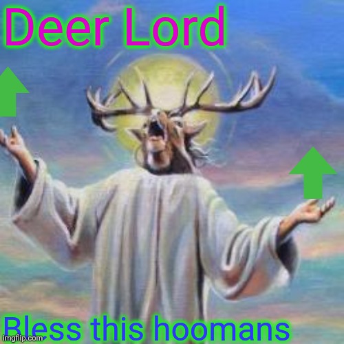 deer god | Deer Lord Bless this hoomans | image tagged in deer god | made w/ Imgflip meme maker