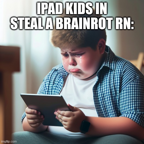 Ipad kids... | IPAD KIDS IN STEAL A BRAINROT RN: | image tagged in 500 pound kid crying on the ipad | made w/ Imgflip meme maker