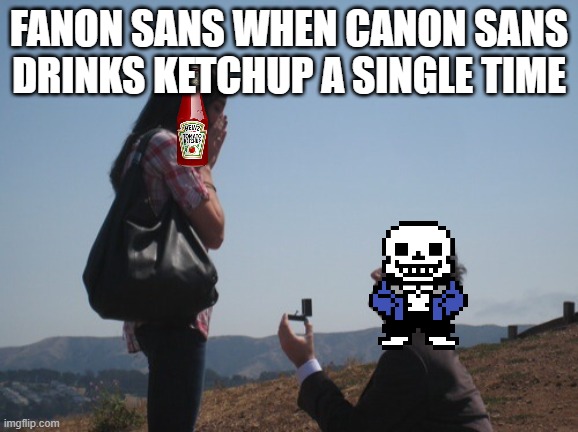 Marriage proposal | FANON SANS WHEN CANON SANS DRINKS KETCHUP A SINGLE TIME | image tagged in marriage proposal | made w/ Imgflip meme maker