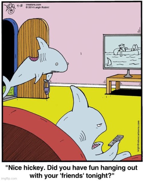 Rubes | image tagged in comics,rubes,sharks,out with friends,hickey,big bite | made w/ Imgflip meme maker
