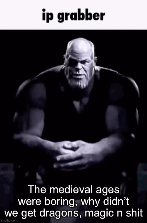 Ip grabber | The medieval ages were boring, why didn’t we get dragons, magic n shit | image tagged in ip grabber | made w/ Imgflip meme maker