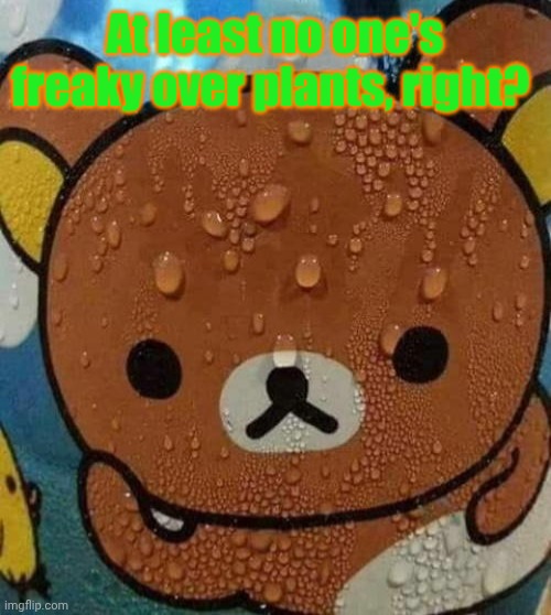 right? | At least no one's freaky over plants, right? | image tagged in bear sweating nervously | made w/ Imgflip meme maker