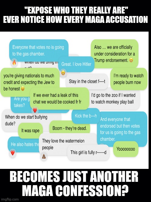 Black background | "EXPOSE WHO THEY REALLY ARE"
EVER NOTICE HOW EVERY MAGA ACCUSATION BECOMES JUST ANOTHER 
MAGA CONFESSION? | image tagged in black background | made w/ Imgflip meme maker