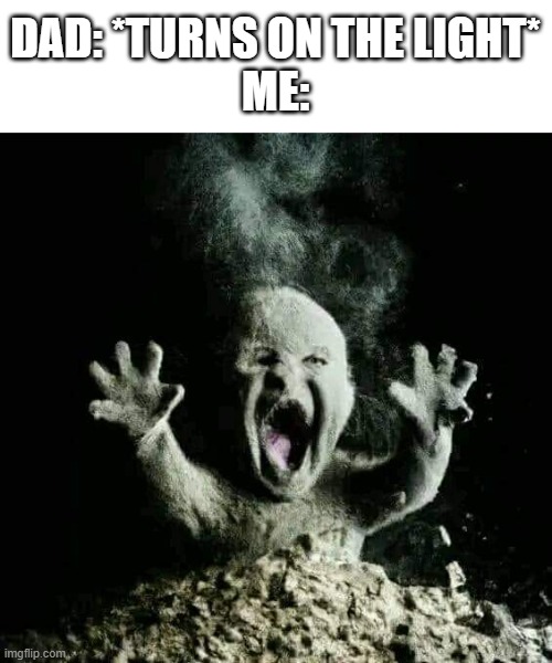Ash baby | DAD: *TURNS ON THE LIGHT*
ME: | image tagged in ash baby | made w/ Imgflip meme maker