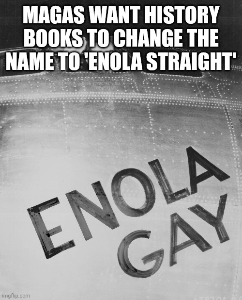 Fake news | MAGAS WANT HISTORY BOOKS TO CHANGE THE NAME TO 'ENOLA STRAIGHT' | image tagged in gay jokes | made w/ Imgflip meme maker