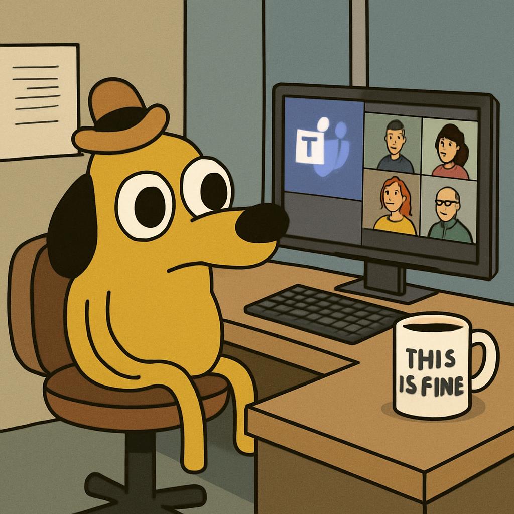 the classic “This is Fine” dog, but instead of a burning room, h Blank Meme Template