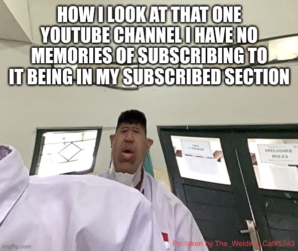 Hooh | HOW I LOOK AT THAT ONE YOUTUBE CHANNEL I HAVE NO MEMORIES OF SUBSCRIBING TO IT BEING IN MY SUBSCRIBED SECTION | image tagged in hooh | made w/ Imgflip meme maker