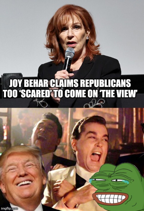 The View memes | JOY BEHAR CLAIMS REPUBLICANS TOO ‘SCARED’ TO COME ON ‘THE VIEW’ | image tagged in goodfellas laugh | made w/ Imgflip meme maker