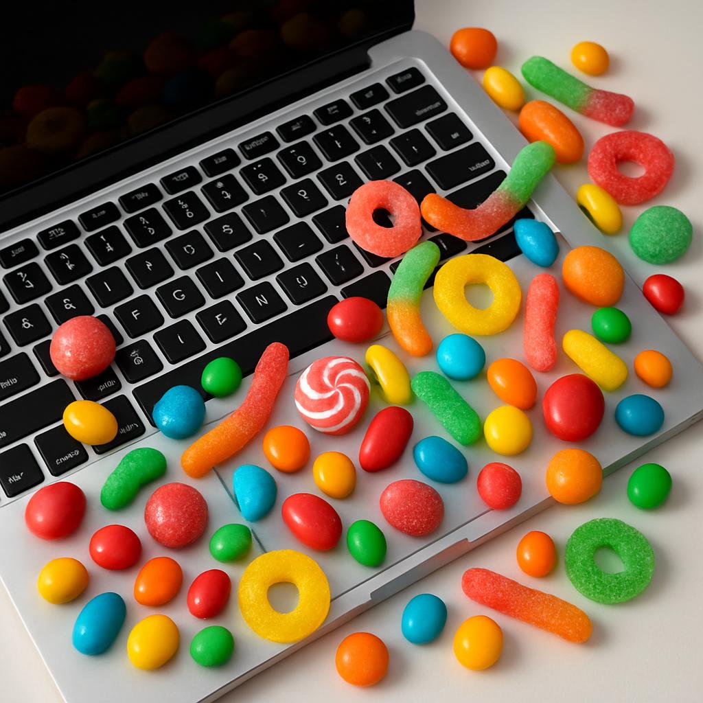 Rolling candy all over the laptop Blank Meme Template