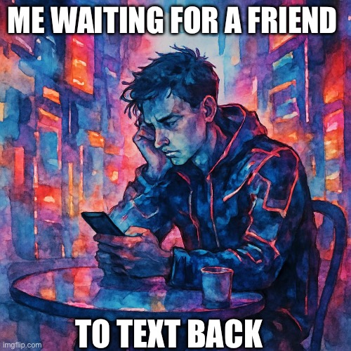 Texting | ME WAITING FOR A FRIEND; TO TEXT BACK | image tagged in friends,sad | made w/ Imgflip meme maker