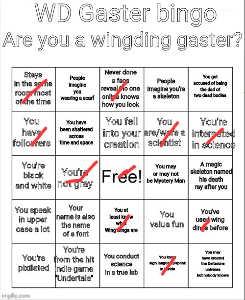 WD Gaster bingo | image tagged in wd gaster bingo | made w/ Imgflip meme maker