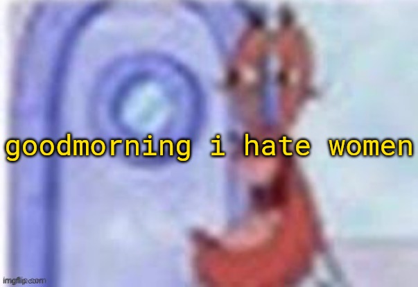 4k hd mr krabs | goodmorning i hate women | image tagged in 4k hd mr krabs | made w/ Imgflip meme maker