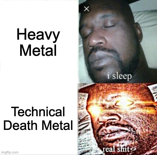 Heavy Metal does nothing for me | Heavy Metal; Technical Death Metal | image tagged in memes,sleeping shaq,funny,technical death metal | made w/ Imgflip meme maker