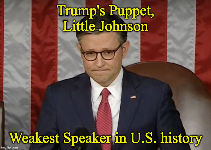 Mike Johnson | Trump's Puppet,
Little Johnson; Weakest Speaker in U.S. history | image tagged in mike johnson | made w/ Imgflip meme maker