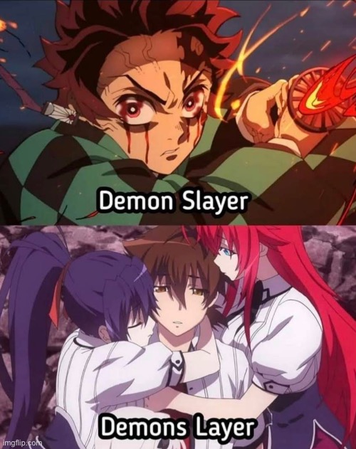 image tagged in demon slayer,high school dxd,tanjiro,rias,akeno,issei | made w/ Imgflip meme maker