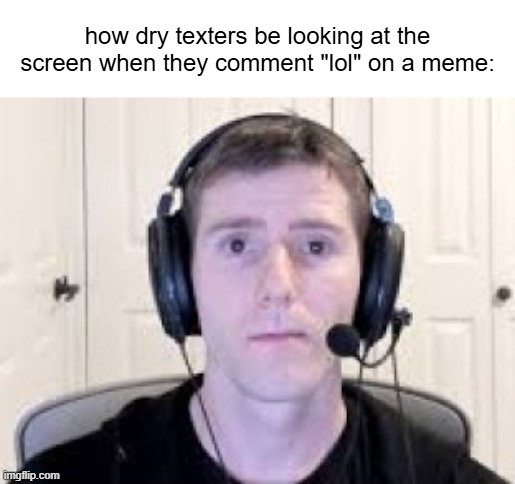 we all know you didn't laugh at that joke one bit | how dry texters be looking at the screen when they comment "lol" on a meme: | image tagged in straight face gamer,lol,comments | made w/ Imgflip meme maker