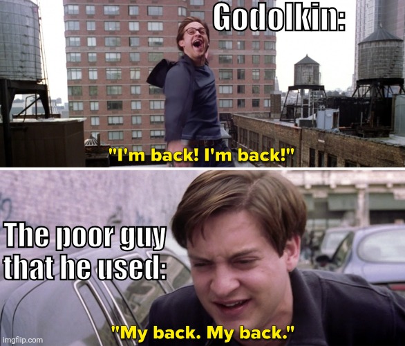 Episode 7 of Season 2 of GenV briefly summarized | Godolkin:; The poor guy that he used: | image tagged in i'm back my back,amazon prime | made w/ Imgflip meme maker