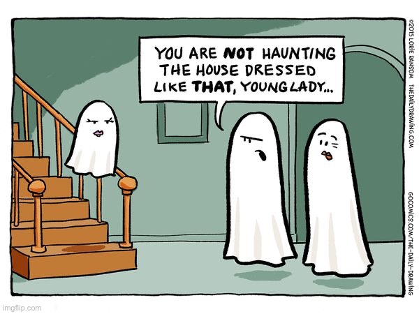 image tagged in comics,ghosts,parents,daughter,too short,haunting | made w/ Imgflip meme maker