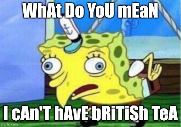 Mocking Spongebob | WhAt Do YoU mEaN; I cAn'T hAvE bRiTiSh TeA | image tagged in memes,mocking spongebob | made w/ Imgflip meme maker