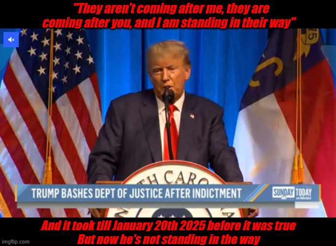 Trump sorta told a truth | "They aren't coming after me, they are coming after you, and I am standing in their way"; And it took till January 20th 2025 before it was true
But now he's not standing in the way | image tagged in they aren't sending us their best,agentina selling soybeans to china,trump buying 40 billion dollars of your taxes for agentina | made w/ Imgflip meme maker