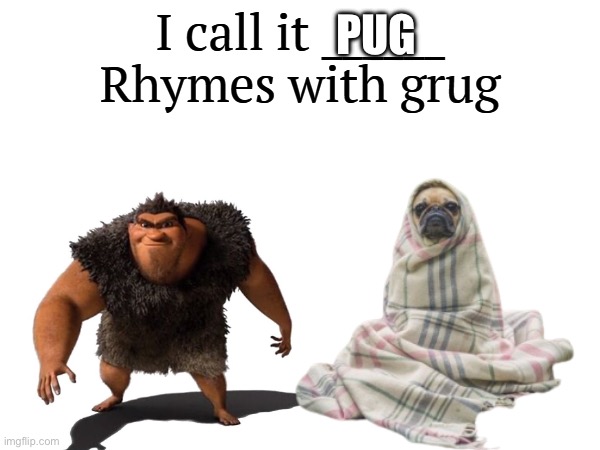 Pug rhymes with Grug | PUG | image tagged in i call it _____ | made w/ Imgflip meme maker
