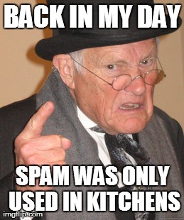 Back In My Day | BACK IN MY DAY SPAM WAS ONLY USED IN KITCHENS | image tagged in memes,back in my day | made w/ Imgflip meme maker