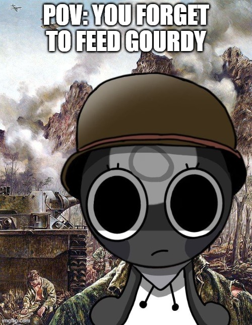 "MAMA? PAPA? HELP!-" - Gourdy | POV: YOU FORGET TO FEED GOURDY | image tagged in thousand yard stare toodles,dandy's world | made w/ Imgflip meme maker