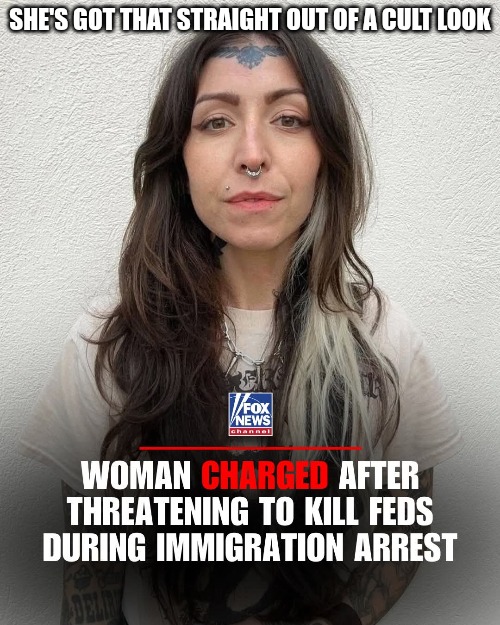 I like how the left calls MAGA a cult. You can't get any more cultish than this crazy woman. | SHE'S GOT THAT STRAIGHT OUT OF A CULT LOOK | image tagged in maga,democrats,crazy eyes,leftists,cult | made w/ Imgflip meme maker