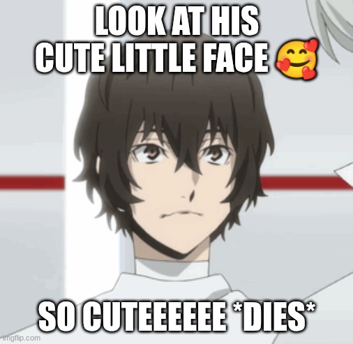 Dazai Once Again :3 | LOOK AT HIS CUTE LITTLE FACE 🥰; SO CUTEEEEEE *DIES* | image tagged in dazed and confused,adorable | made w/ Imgflip meme maker