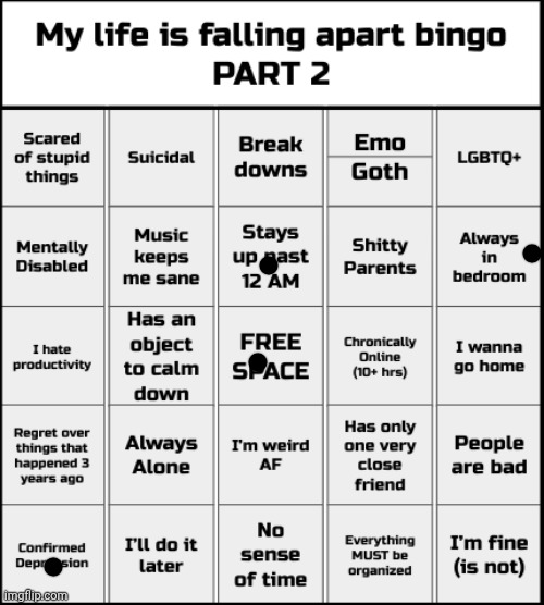 I was confirmed to have depression a while ago but I thugged it out and got over it made quick | image tagged in my life is falling apart bingo part 2 | made w/ Imgflip meme maker