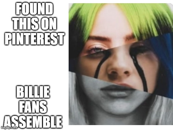 credits to the pinterest creator @BILLIE666 | FOUND THIS ON PINTEREST; BILLIE FANS ASSEMBLE | image tagged in billie,avocado,pinterest,green roots,when the party's over,ocean eyes | made w/ Imgflip meme maker