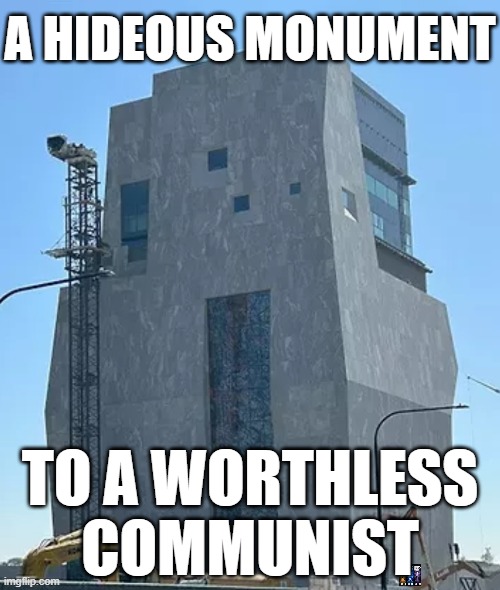 satanic architecture | A HIDEOUS MONUMENT; TO A WORTHLESS COMMUNIST | image tagged in barack obama,satan,communism,marxism | made w/ Imgflip meme maker