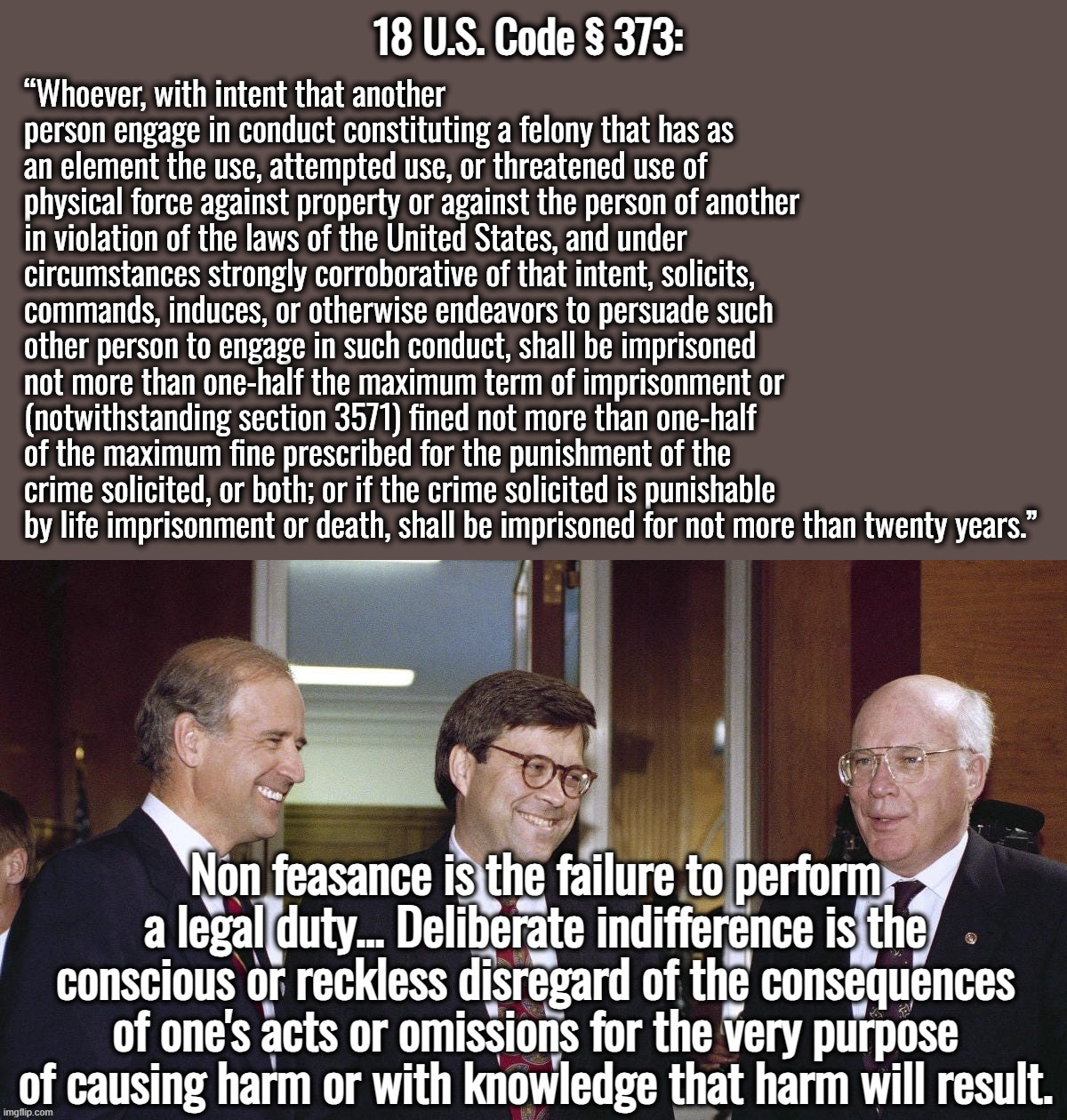 “It's a rigged system.” — Donald Trump | 18 U.S. Code § 373:; “Whoever, with intent that another person engage in conduct constituting a felony that has as an element the use, attempted use, or threatened use of physical force against property or against the person of another in violation of the laws of the United States, and under circumstances strongly corroborative of that intent, solicits, commands, induces, or otherwise endeavors to persuade such other person to engage in such conduct, shall be imprisoned not more than one-half the maximum term of imprisonment or (notwithstanding section 3571) fined not more than one-half of the maximum fine prescribed for the punishment of the crime solicited, or both; or if the crime solicited is punishable by life imprisonment or death, shall be imprisoned for not more than twenty years.” | image tagged in law,joe biden,donald trump,ukraine,israel,antifa | made w/ Imgflip meme maker