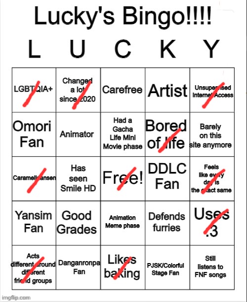 Lucky's Bingo | image tagged in lucky's bingo | made w/ Imgflip meme maker
