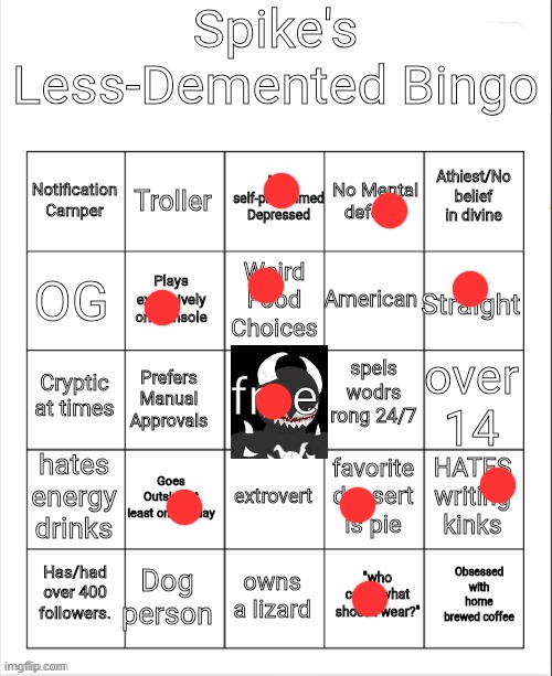 Spike Less-Demented Bingo | image tagged in spike less-demented bingo | made w/ Imgflip meme maker