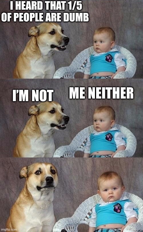 Dad Joke Dog 2 | I HEARD THAT 1/5 OF PEOPLE ARE DUMB; ME NEITHER; I’M NOT | image tagged in funny memes | made w/ Imgflip meme maker