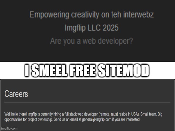 I SMEEL FREE SITEMOD | image tagged in msmg,free sitemod,sitemod | made w/ Imgflip meme maker