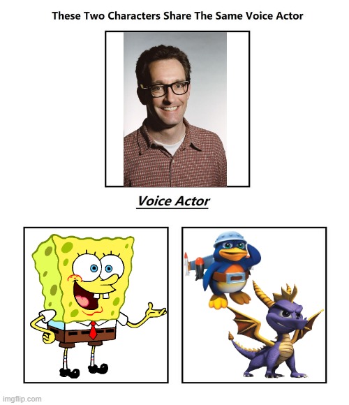 Tom Kenny | image tagged in same voice actor,tom kenny,spongebob squarepants,spyro,nickelodeon | made w/ Imgflip meme maker