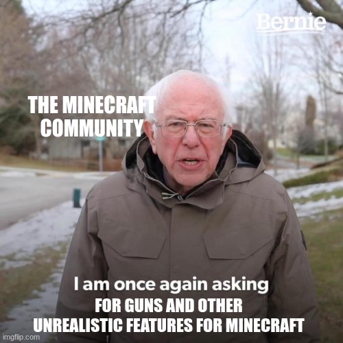 stop | THE MINECRAFT COMMUNITY; FOR GUNS AND OTHER UNREALISTIC FEATURES FOR MINECRAFT | image tagged in memes,bernie i am once again asking for your support,minecraft | made w/ Imgflip meme maker