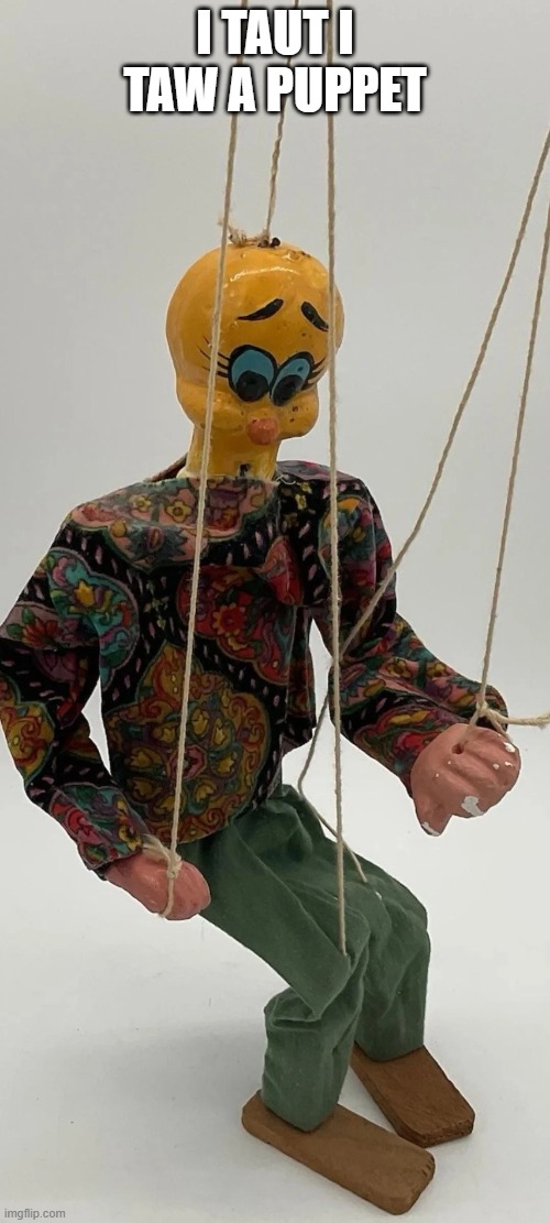 Cursed Puppet | I TAUT I TAW A PUPPET | image tagged in cursed image | made w/ Imgflip meme maker
