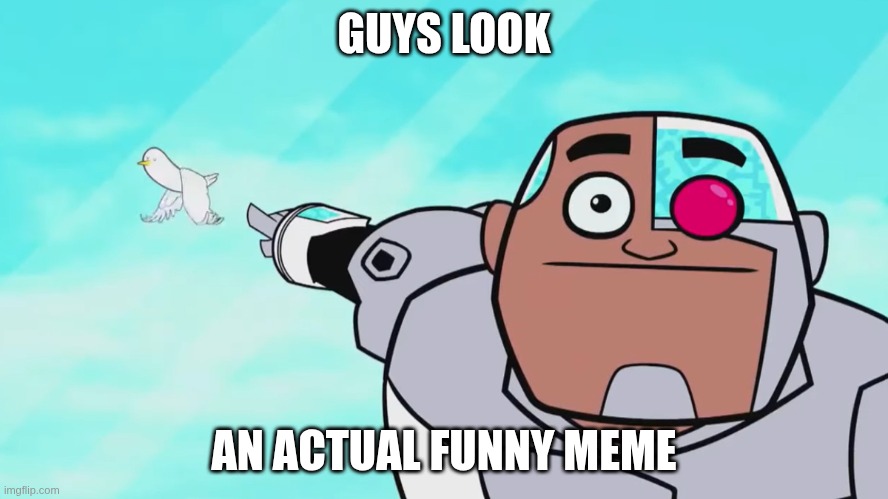 GUYS LOOK AN ACTUAL FUNNY MEME | image tagged in guys look a birdie | made w/ Imgflip meme maker