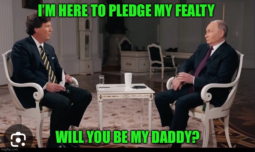 I’M HERE TO PLEDGE MY FEALTY; WILL YOU BE MY DADDY? | image tagged in tucker carlson | made w/ Imgflip meme maker