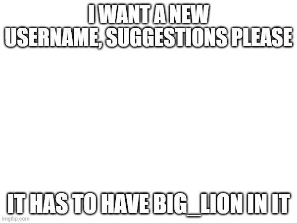 I WANT A NEW USERNAME, SUGGESTIONS PLEASE; IT HAS TO HAVE BIG_LION IN IT | made w/ Imgflip meme maker