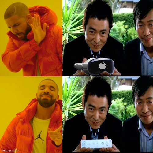 Apple Vision Pro meme | image tagged in memes,drake hotline bling,apple inc,wii,video games,meta | made w/ Imgflip meme maker