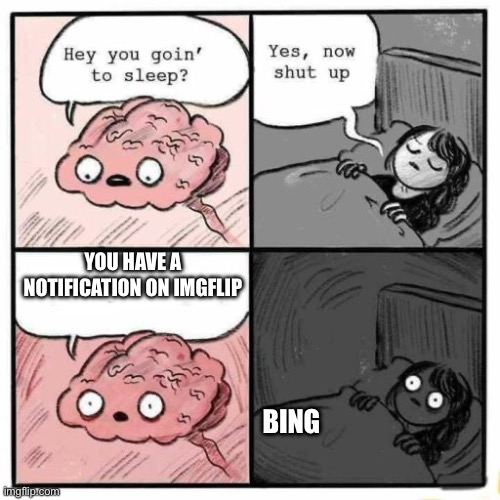 Guiadfugidfasafugi | YOU HAVE A NOTIFICATION ON IMGFLIP; BING | image tagged in hey you going to sleep | made w/ Imgflip meme maker