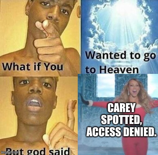 What if you wanted to go to Heaven | CAREY SPOTTED, ACCESS DENIED. | image tagged in what if you wanted to go to heaven | made w/ Imgflip meme maker
