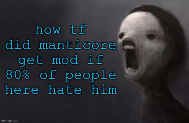 I don't but that doesn't seem right | how tf did manticore get mod if 80% of people here hate him | image tagged in void lazy | made w/ Imgflip meme maker
