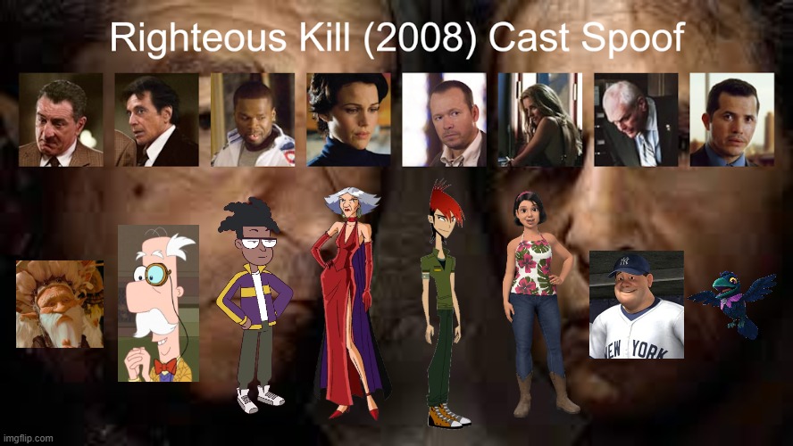 Credit to Waldness Topic International for this used | image tagged in meme,memes,spoof cast,righteous kill,characters,roles | made w/ Imgflip meme maker