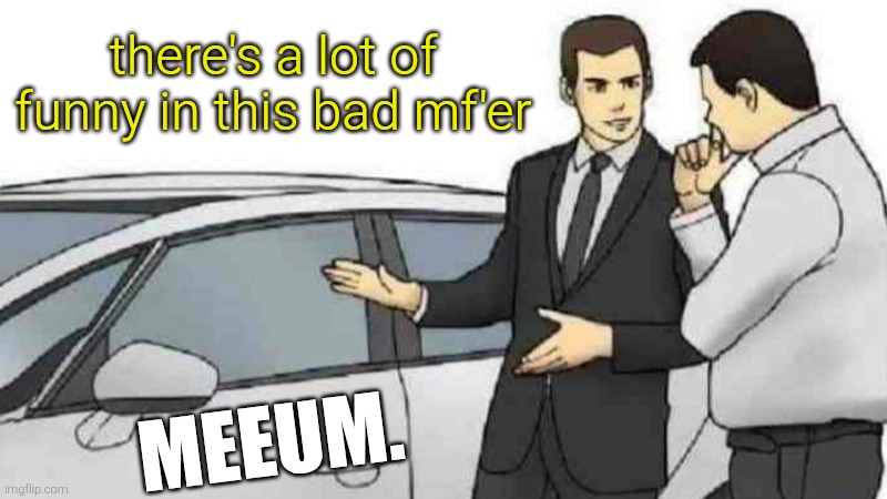 Car Salesman Slaps Roof Of Car Meme | there's a lot of funny in this bad mf'er MEEUM. | image tagged in memes,car salesman slaps roof of car | made w/ Imgflip meme maker